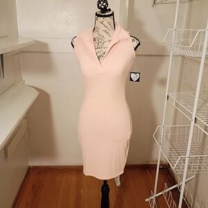 PrettyLittleThing Pale Pink Sleeveless Collared Bodycon Dress